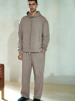 Stone Neutral Velour Lined Zip Through Hoodie