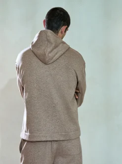 Stone Neutral Velour Lined Zip Through Hoodie