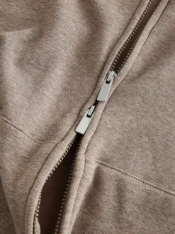 Stone Neutral Velour Lined Zip Through Hoodie