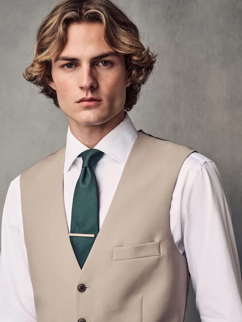 Stone Regular Fit Wool Blend Motionflex Waistcoat