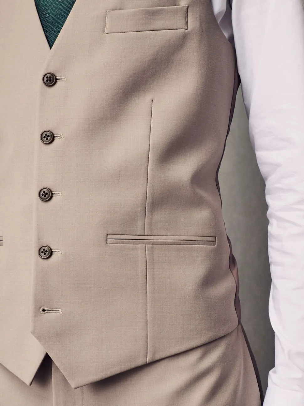 Stone Regular Fit Wool Blend Motionflex Waistcoat