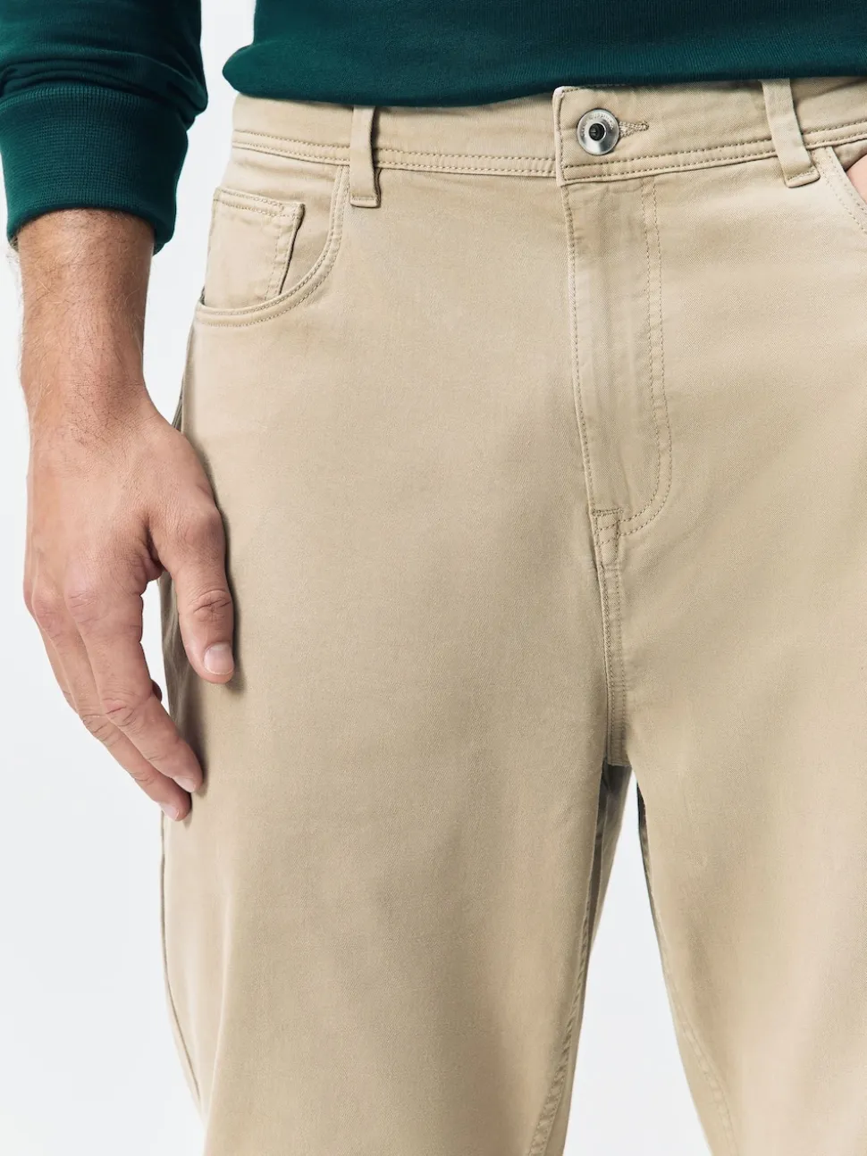 Stone Regular Tapered Fit 5 Pocket Soft Touch Trousers