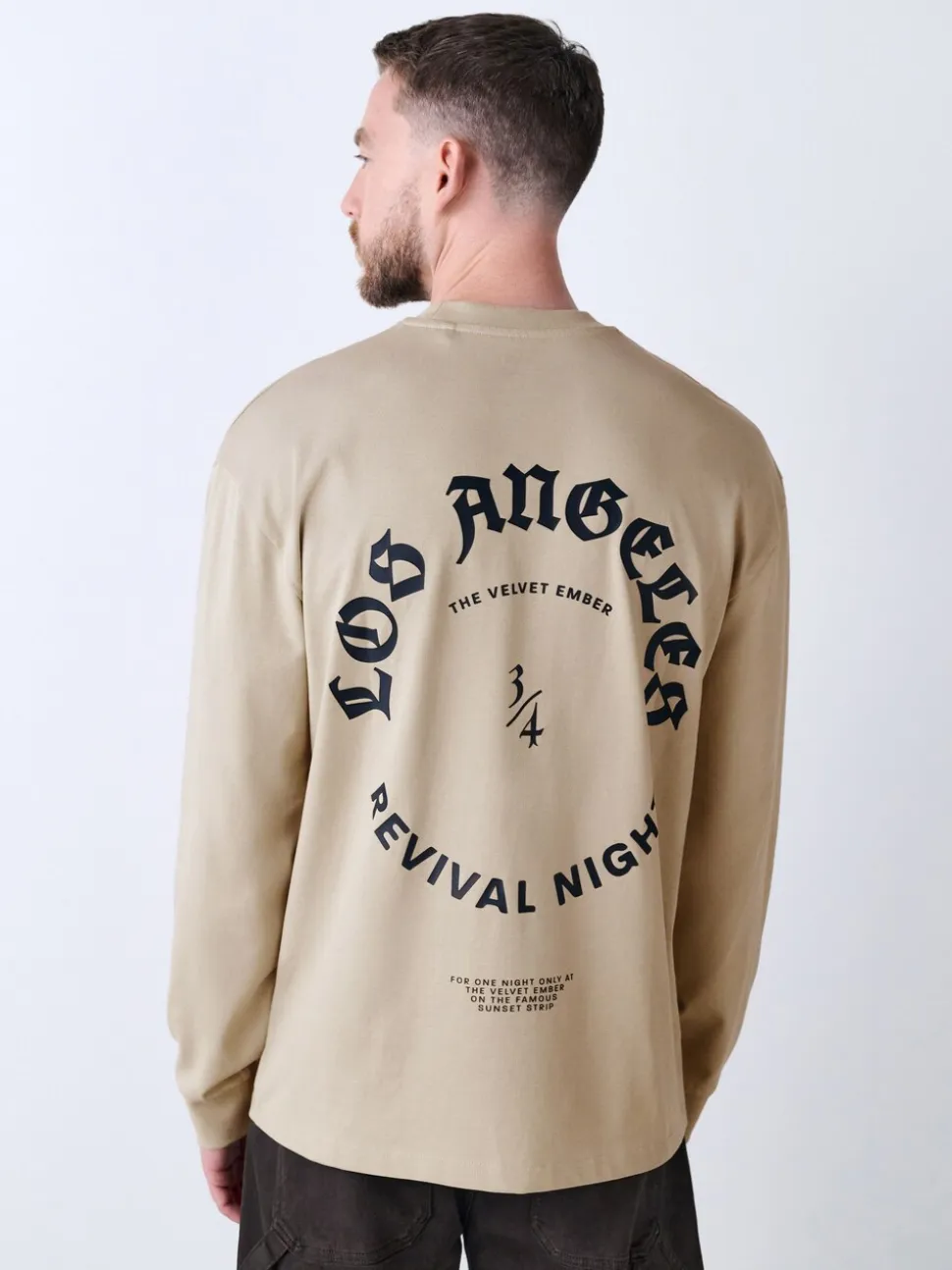 Stone Relaxed Fit Long Sleeve Graphic T-Shirt