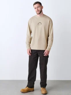 Stone Relaxed Fit Long Sleeve Graphic T-Shirt