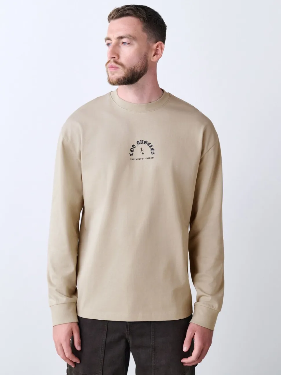 Stone Relaxed Fit Long Sleeve Graphic T-Shirt