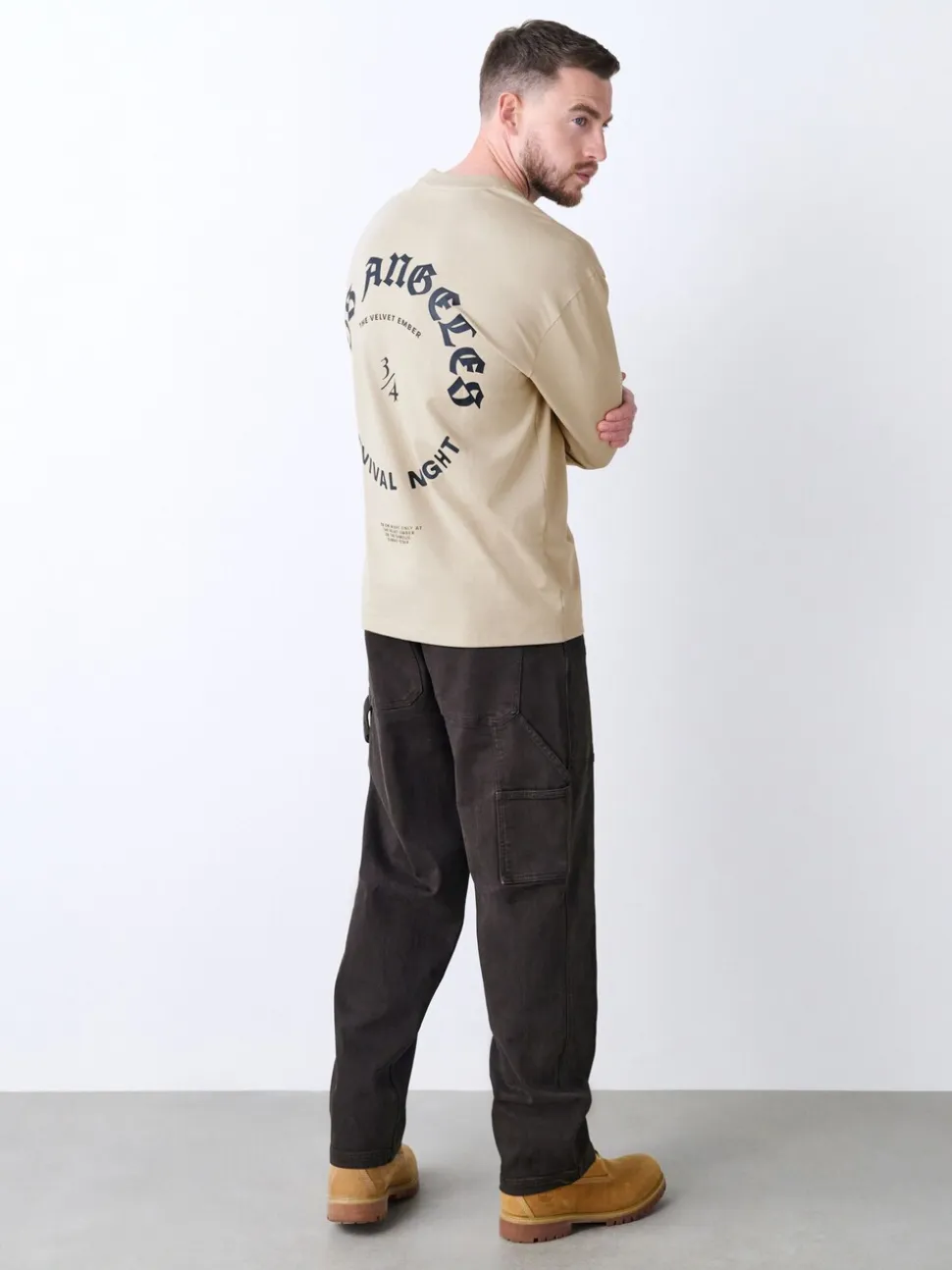 Stone Relaxed Fit Long Sleeve Graphic T-Shirt