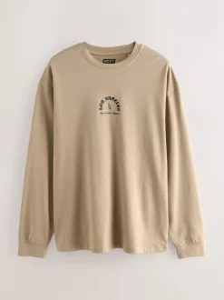 Stone Relaxed Fit Long Sleeve Graphic T-Shirt