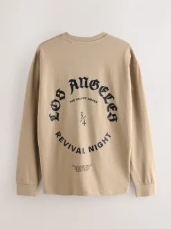 Stone Relaxed Fit Long Sleeve Graphic T-Shirt