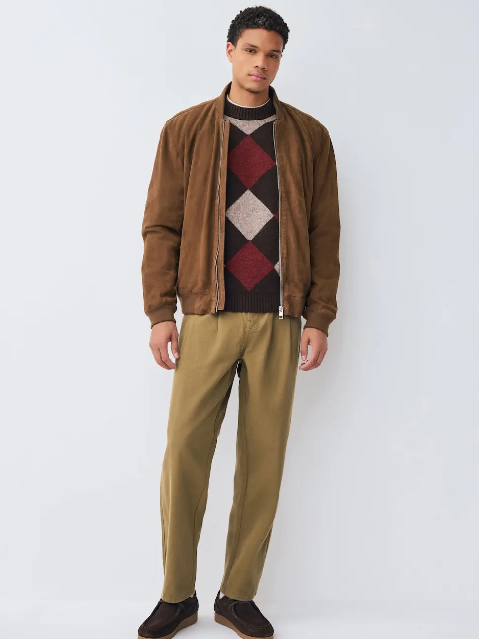 Stone Relaxed Tapered Fit Authentic Twin Pleated Textured Trousers