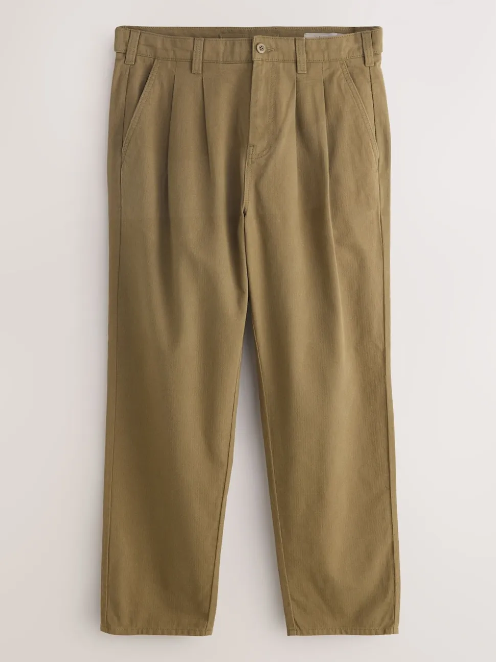 Stone Relaxed Tapered Fit Authentic Twin Pleated Textured Trousers