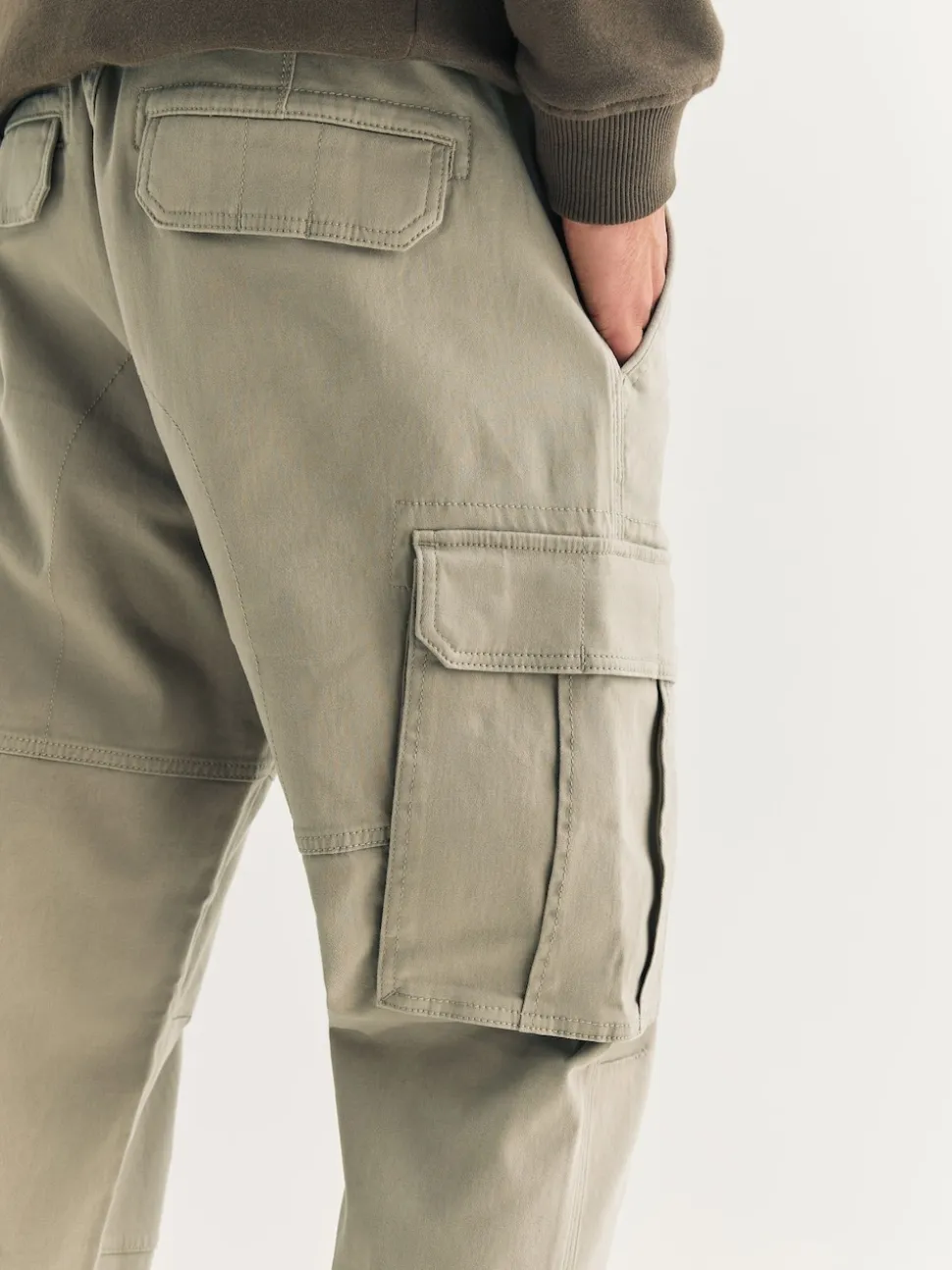 Stone Slim Fit Cotton Stretch Cargo Trousers
