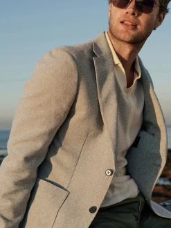 Stone Slim Fit Textured Italian Cotton Blend Nova Fides Blazer
