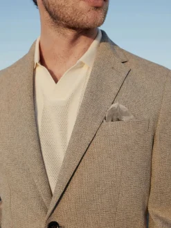 Stone Slim Fit Textured Italian Cotton Blend Nova Fides Blazer