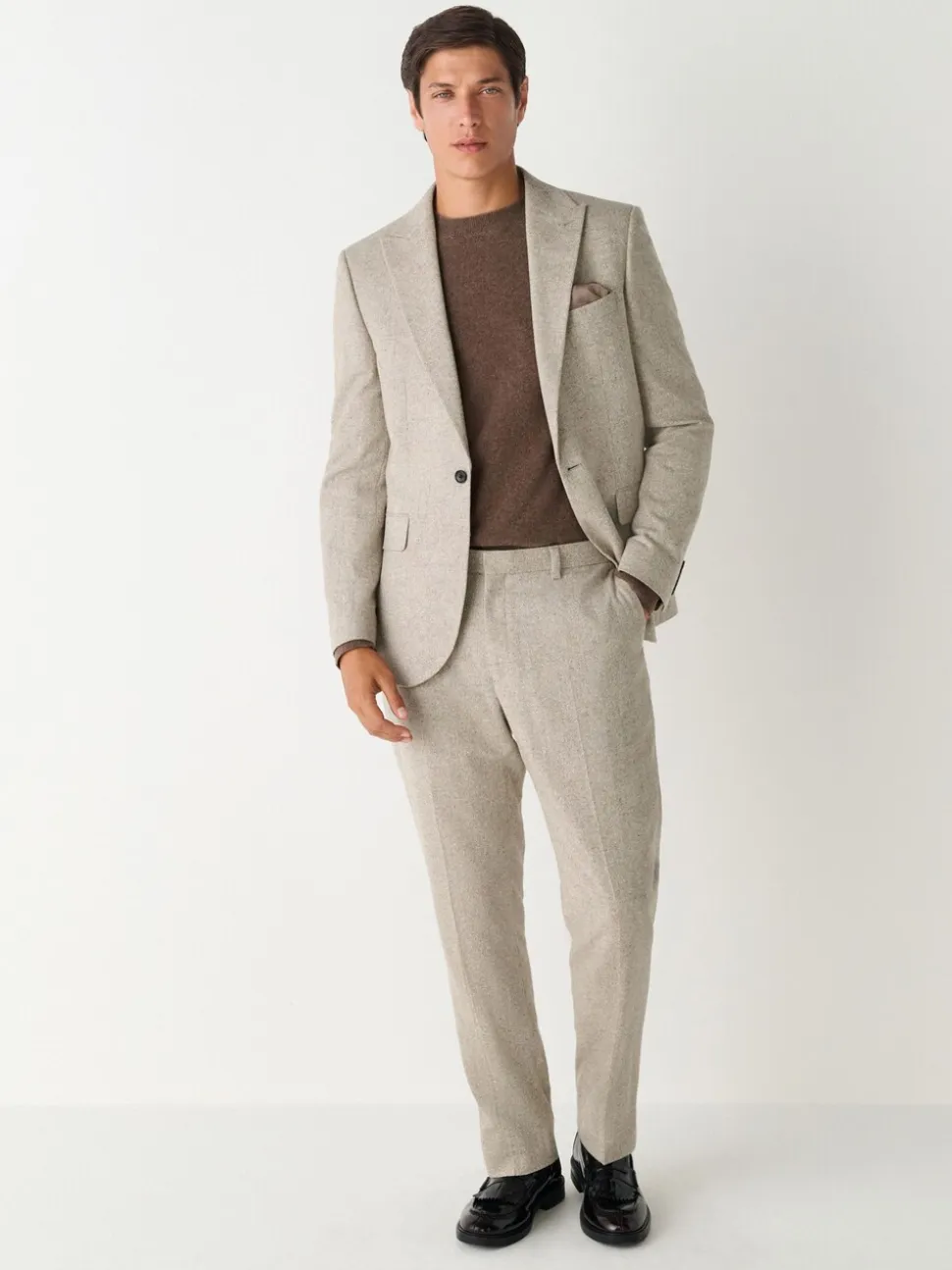 Stone Slim Fit Wool Blend Donegal Suit Trousers