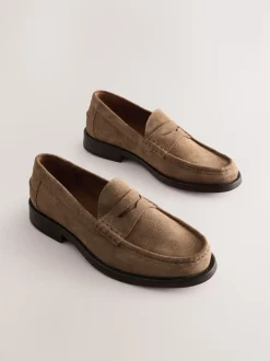 Stone Standard Fit Suede Penny Loafers