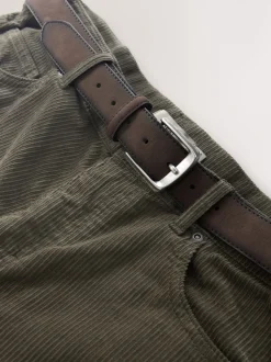 Stone Straight Fit Belted Corduroy Trousers