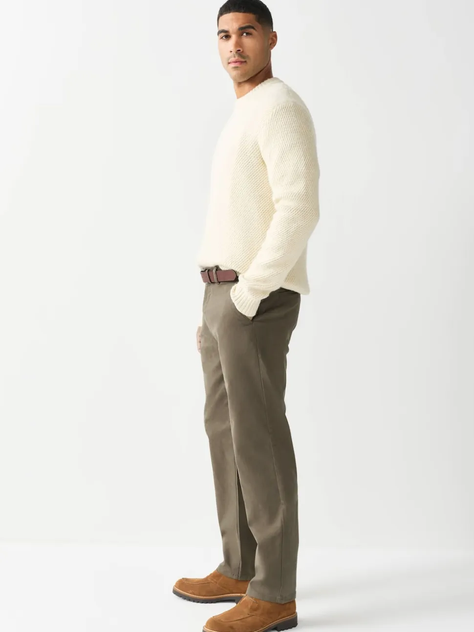 Stone Straight Fit Motionflex Chinos Trousers With Belt