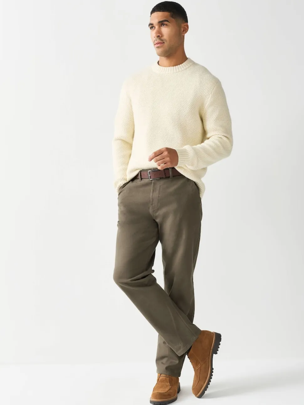 Stone Straight Fit Motionflex Chinos Trousers With Belt
