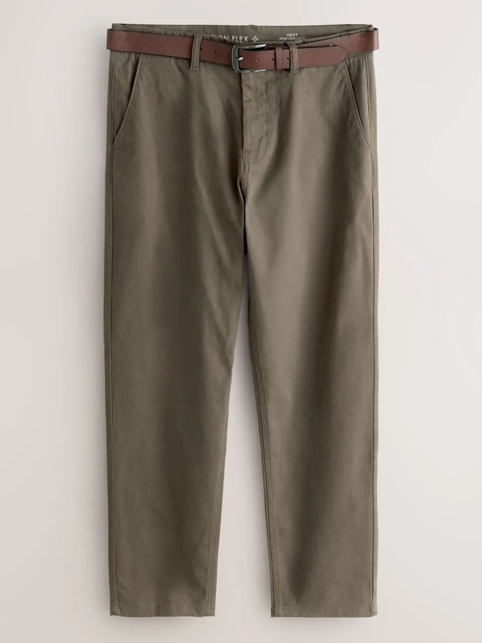 Stone Straight Fit Motionflex Chinos Trousers With Belt