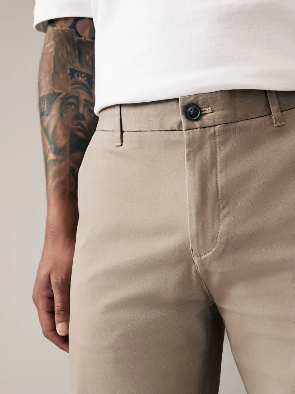 Stone Straight Fit Stretch Chinos Trousers