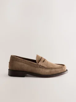 Stone Wide Fit Suede Penny Loafers