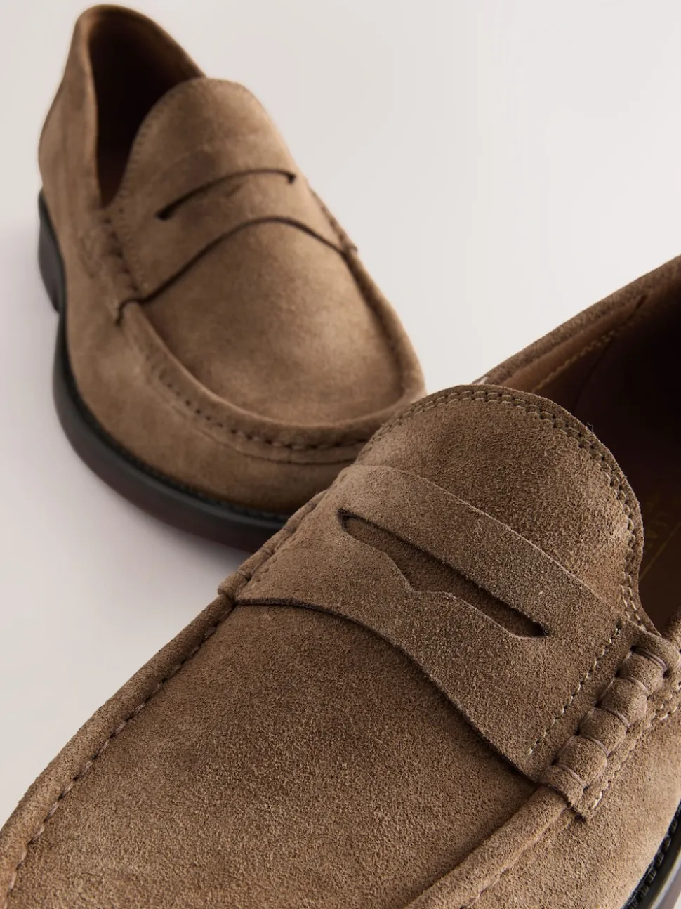Stone Wide Fit Suede Penny Loafers