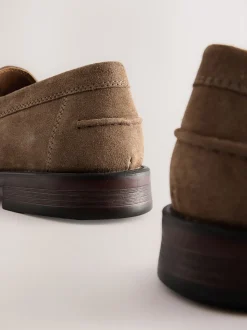 Stone Wide Fit Suede Penny Loafers
