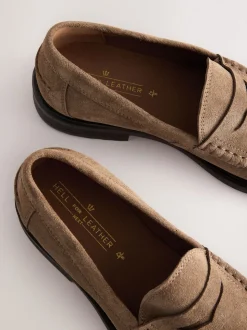 Stone Wide Fit Suede Penny Loafers