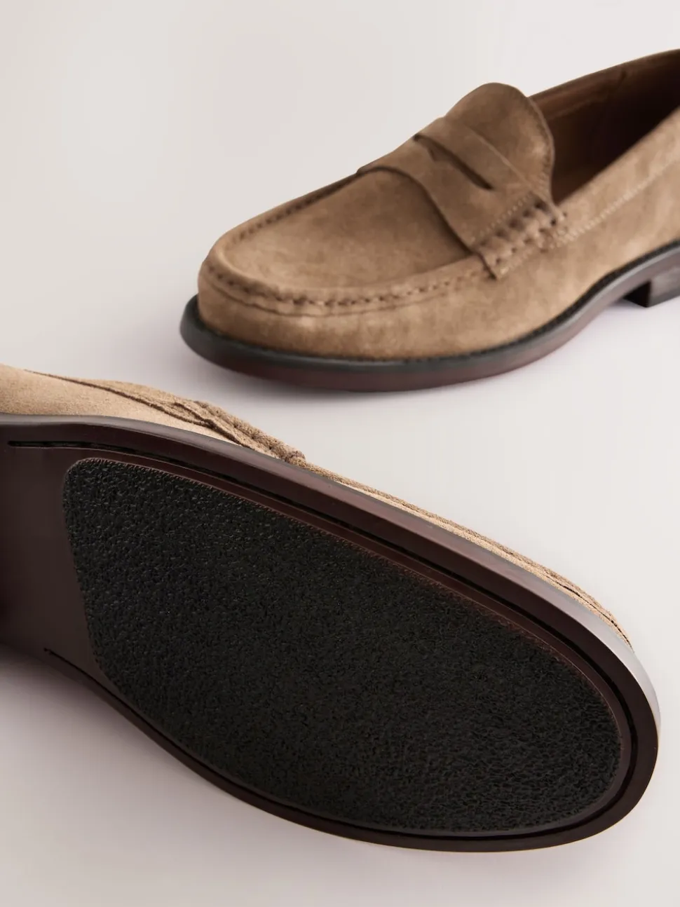 Stone Wide Fit Suede Penny Loafers