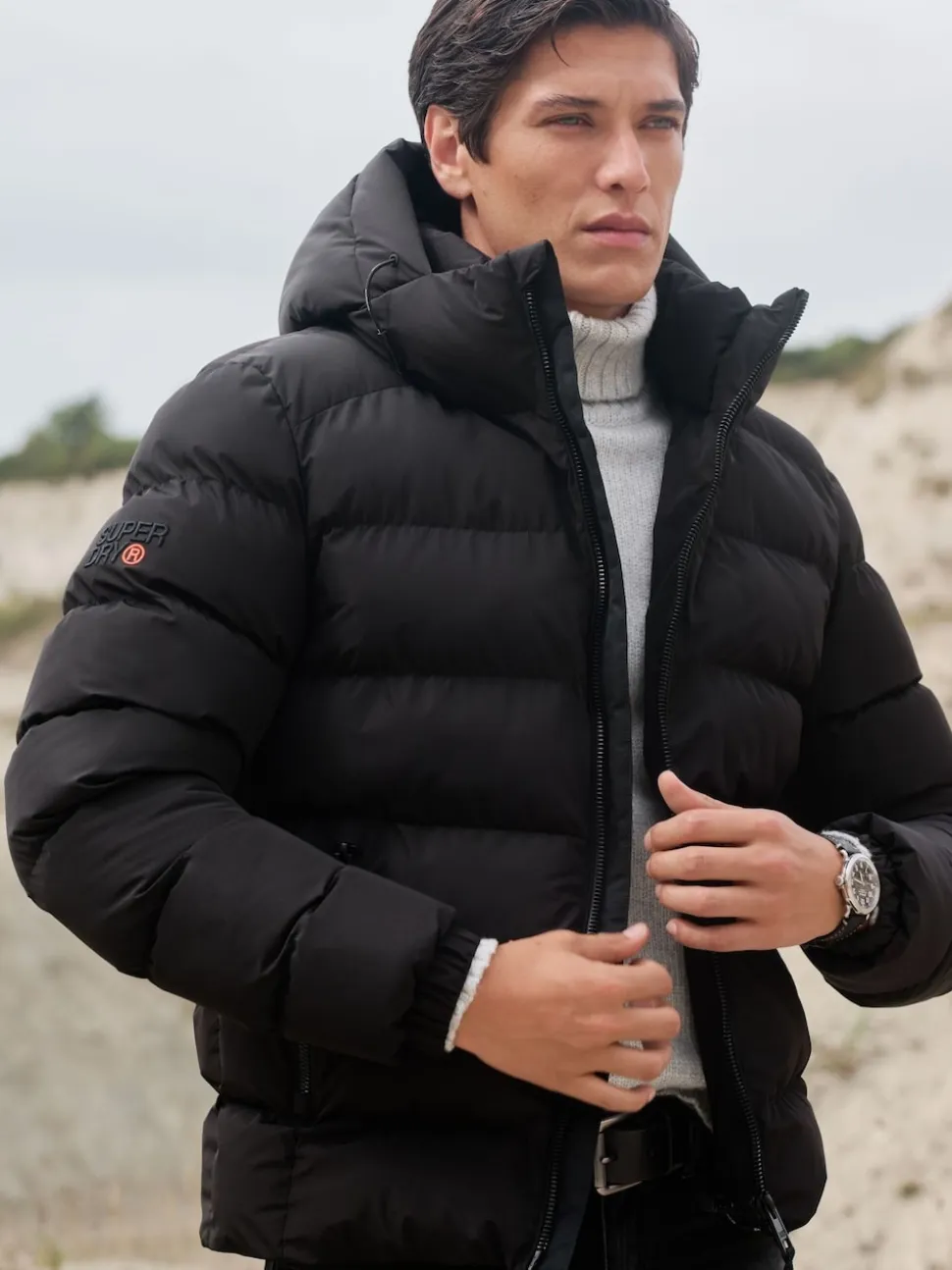 Superdry Black Hooded Sports Puffer Jacket