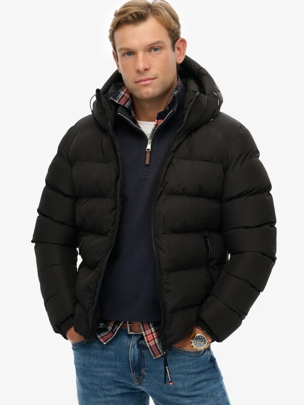 Superdry Black Hooded Sports Puffer Jacket