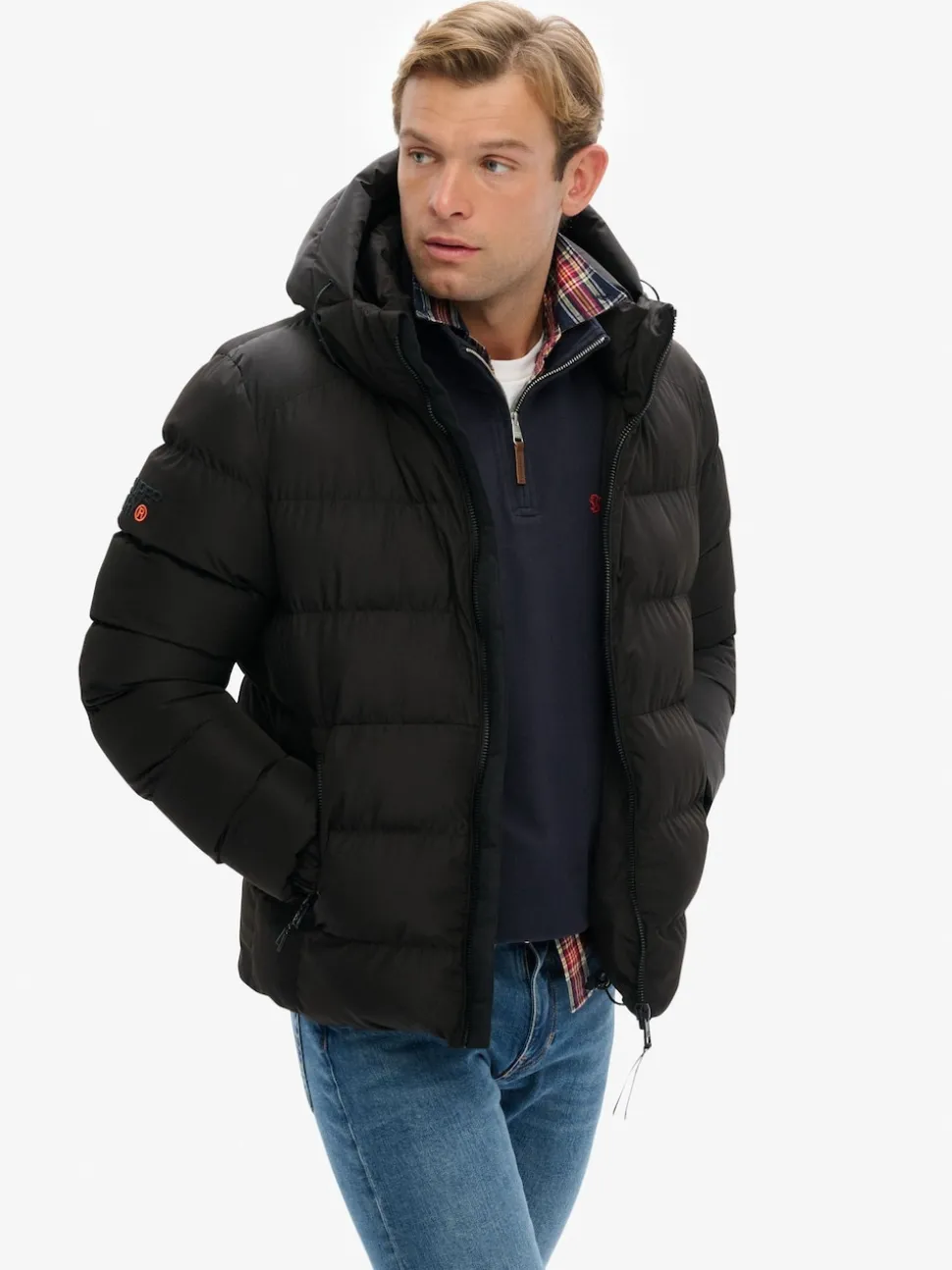 Superdry Black Hooded Sports Puffer Jacket