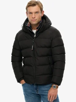 Superdry Black Hooded Sports Puffer Jacket