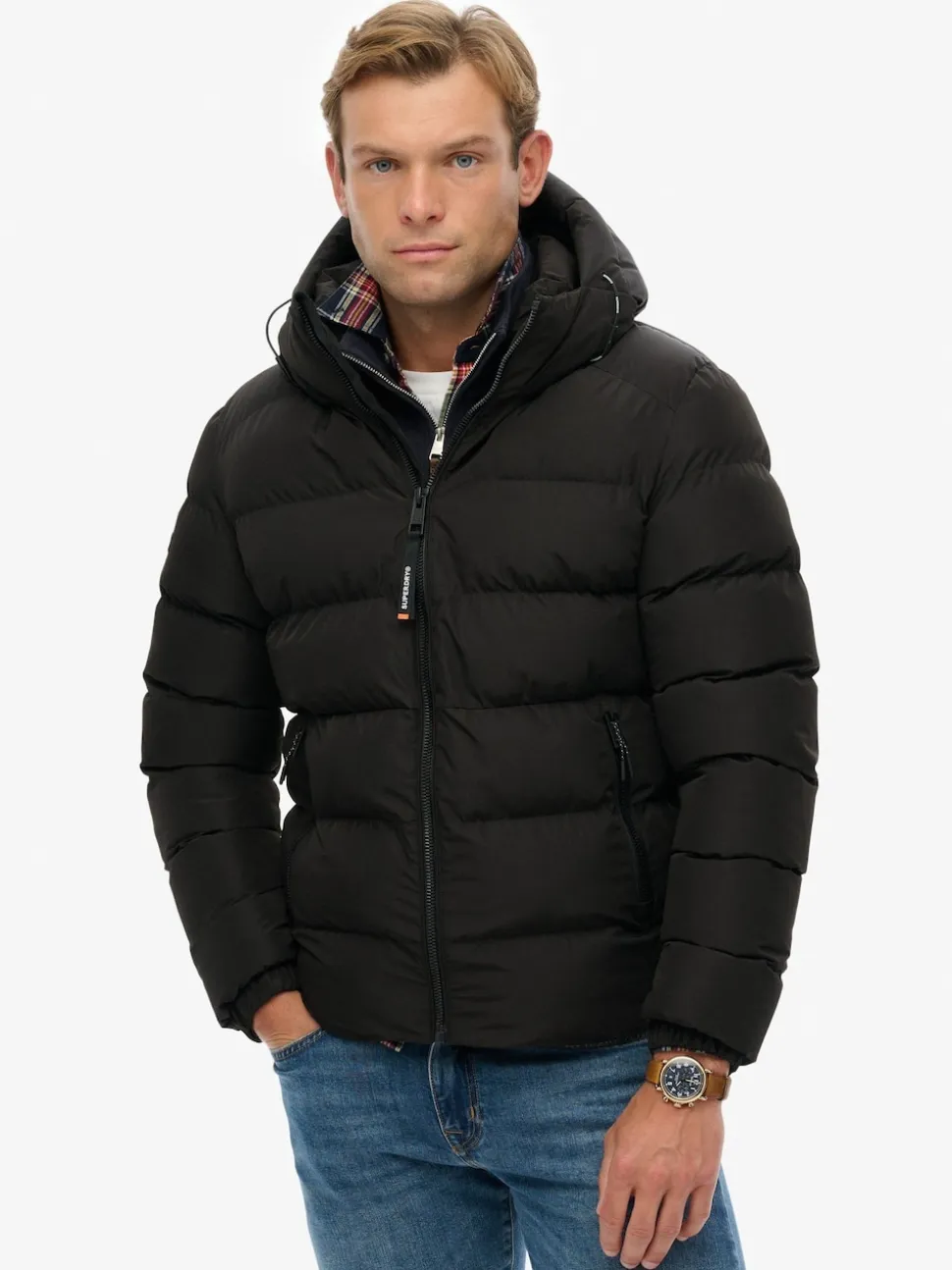 Superdry Black Hooded Sports Puffer Jacket
