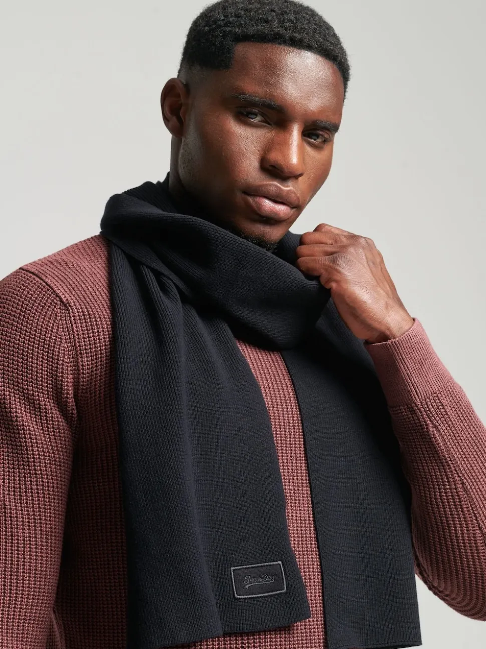 Superdry Black Knitted Logo Scarf