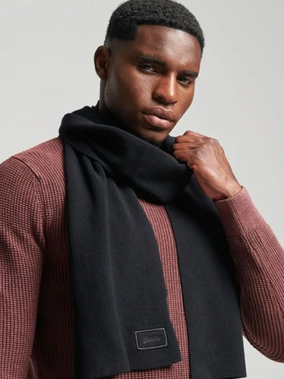 Superdry Black Knitted Logo Scarf