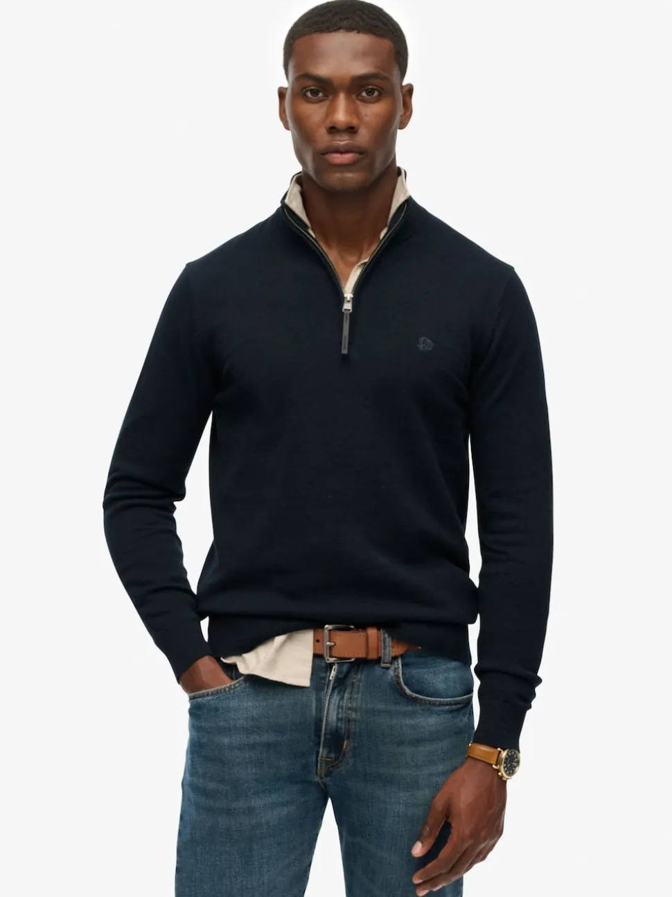 Superdry Blue Essentials Cotton Half Zip Jumper