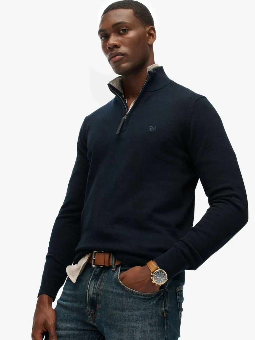 Superdry Blue Essentials Cotton Half Zip Jumper