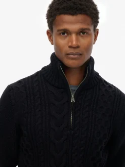 Superdry Blue Jacob Cable Knit Half Zip Jumper