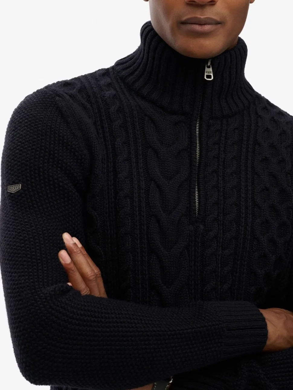 Superdry Blue Jacob Cable Knit Half Zip Jumper