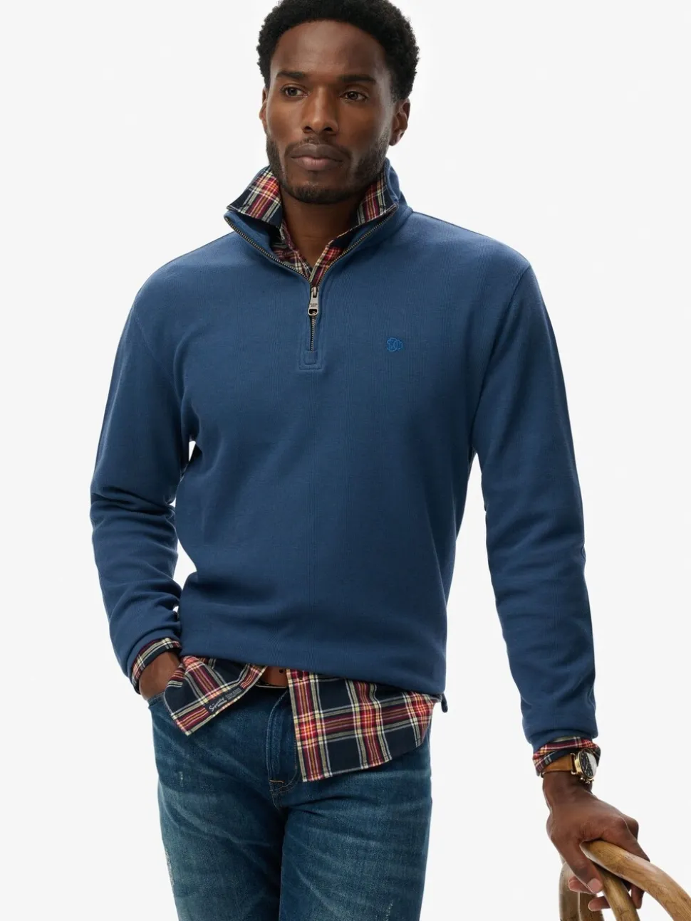 Superdry Blue Ribbed Half Zip Jumper