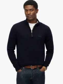 Superdry Blue Wool Blend Half Zip Jumper