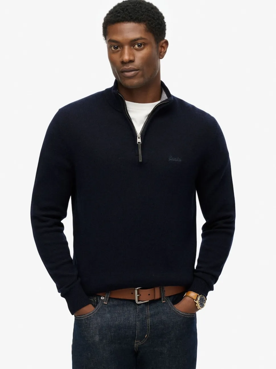 Superdry Blue Wool Blend Half Zip Jumper