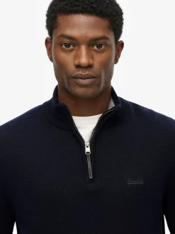 Superdry Blue Wool Blend Half Zip Jumper