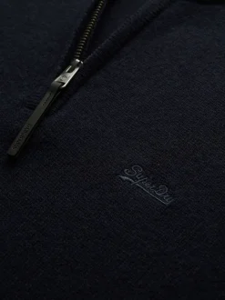 Superdry Blue Wool Blend Half Zip Jumper