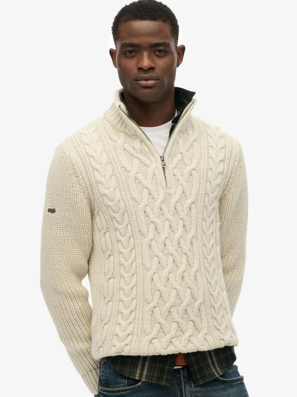 Superdry Cream Jacob Cable Knit Half Zip Jumper