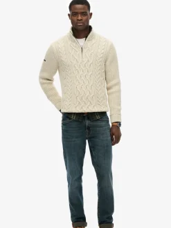 Superdry Cream Jacob Cable Knit Half Zip Jumper