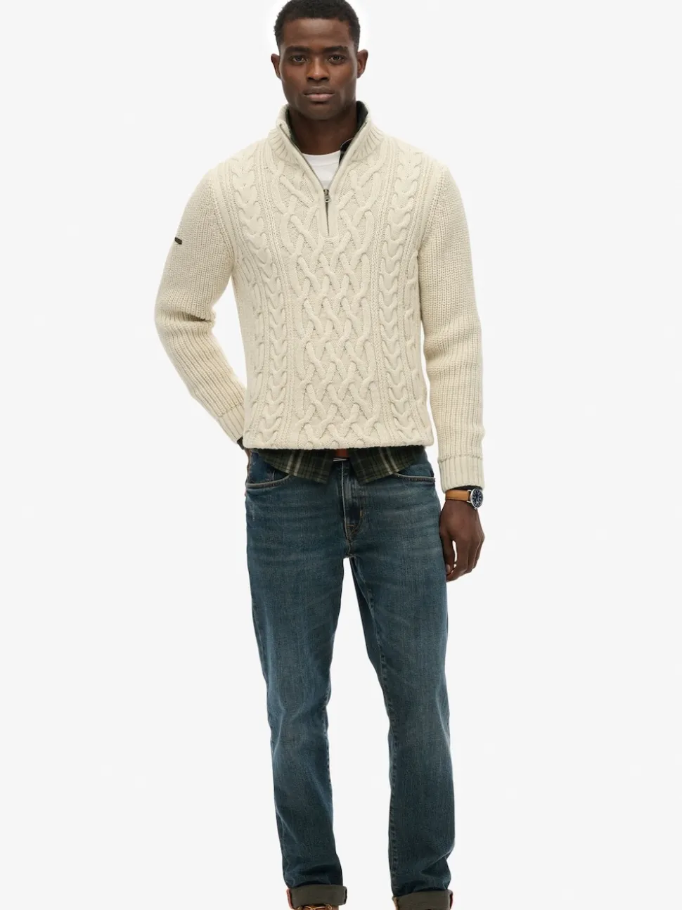 Superdry Cream Jacob Cable Knit Half Zip Jumper