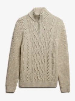 Superdry Cream Jacob Cable Knit Half Zip Jumper