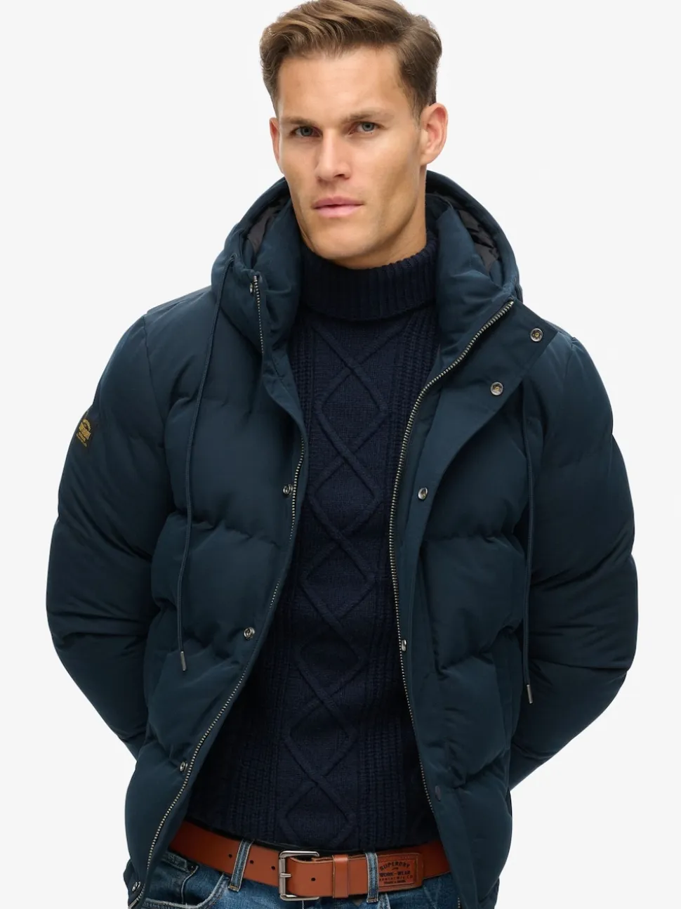 Superdry Eclipse Navy Everest Short Hooded Puffer Jacket